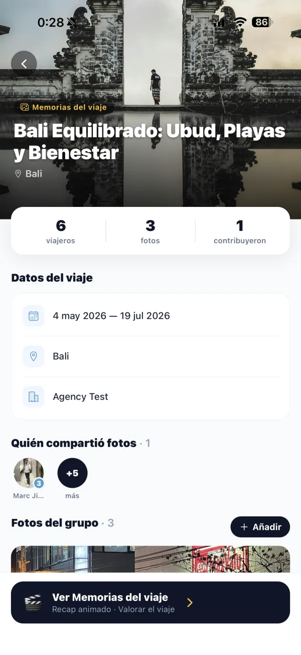 Memorias del viaje en la app