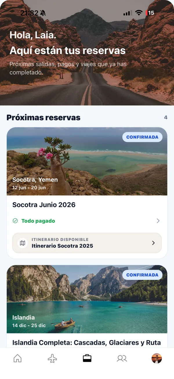 Pantalla de mis reservas