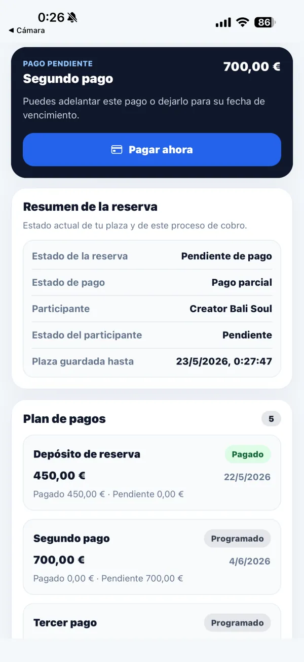 Sistema de pagos en la app