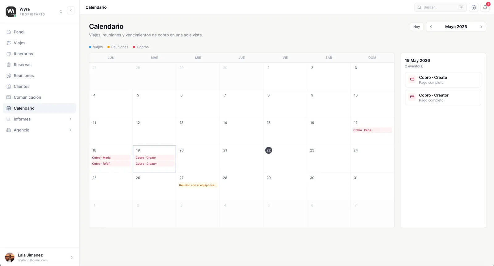 Portal Wyra — Calendario